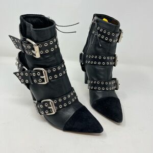Isabel Marant Lysett Eyelet Studded Ankle Boot Pointed Toe High Heel Harness 38
